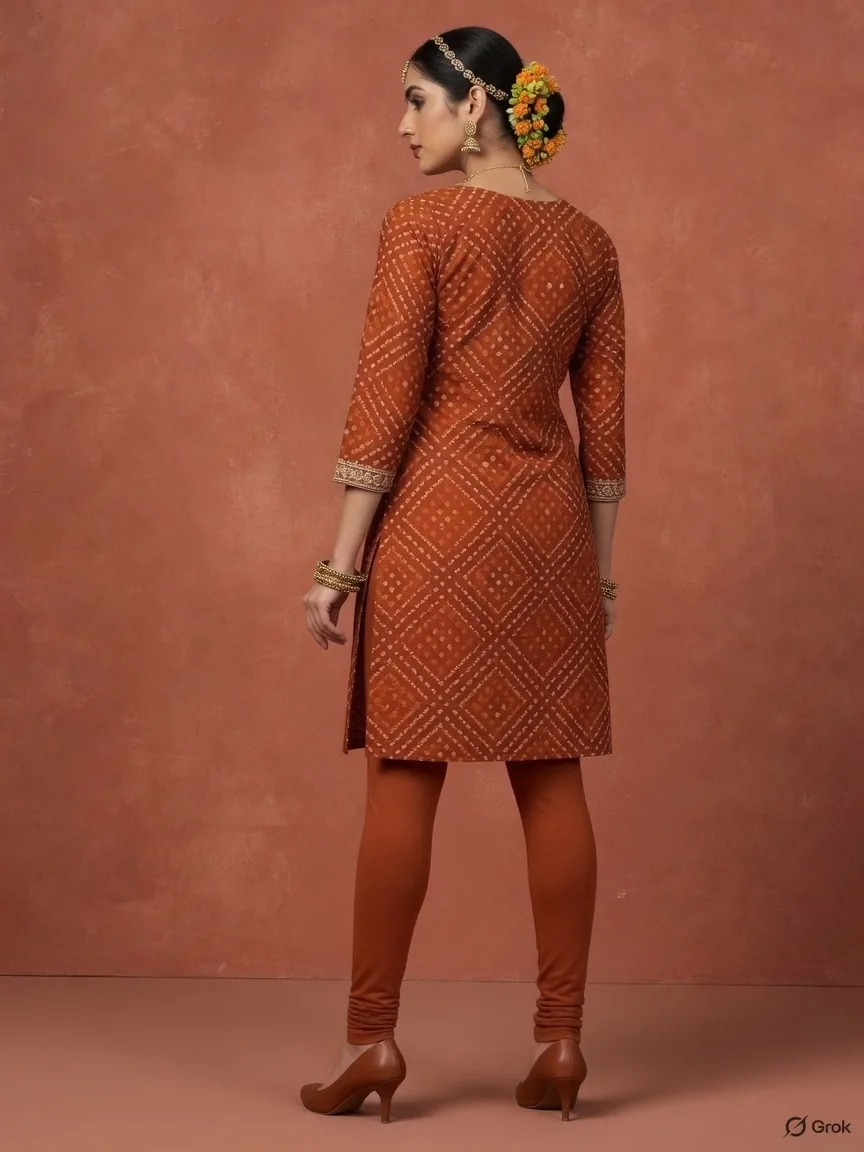 Terracotta Bandhej Short Kurta 2